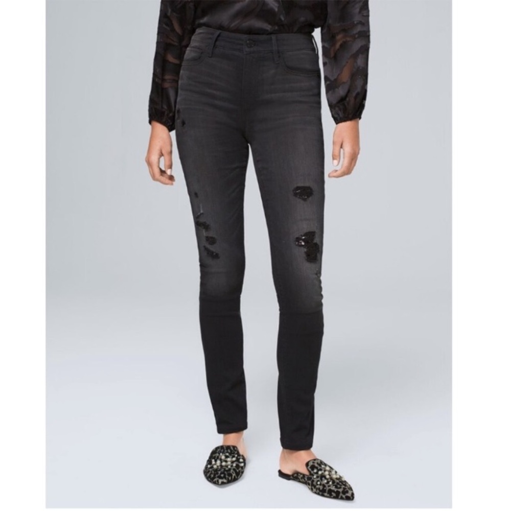 WHBM High Rise Destructed Sequin Skinny Jeans Sz 6